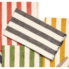 Close-up of Deborah Rhodes linen blend napkin with gray awning stripes.