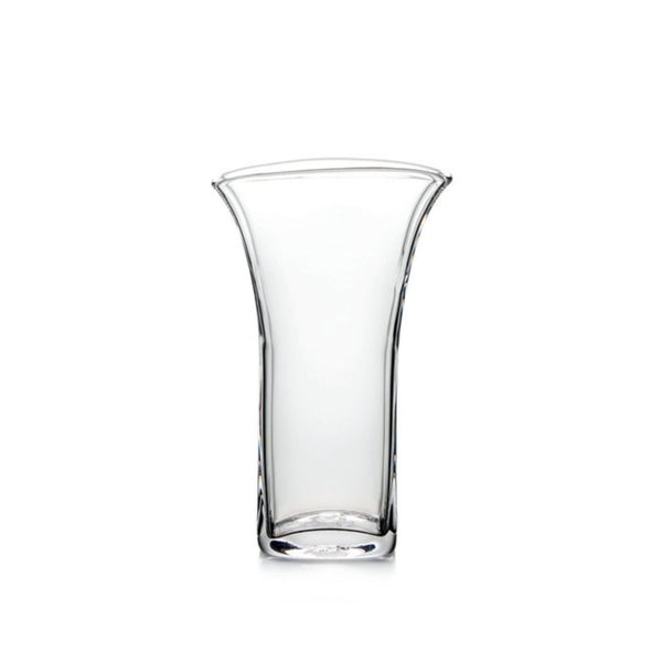 Simon Pearce Weston handmade clear glass vase with squared sides and wide flared top. Large measures 12.5 inches high, 7.25 inches wide, and 5 inches deep.