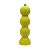 The Bobbin salt and pepper mill is shaped like three balls resting on top of each other. Made of Acacia wood and painted in fun colors and lacquered. This is a picture of a single mill in the color "yellow."
