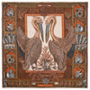 Decorative scarf with pelican design and intricate border of shells.