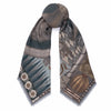 Patterned scarf with fringe on a white background