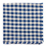 Blue checked napking on white background.