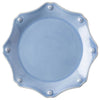 Scalloped, blue berry and thread salad and dessert plate on white background.