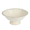 Cream ceramic bowl with taupe hand painted border on a white background