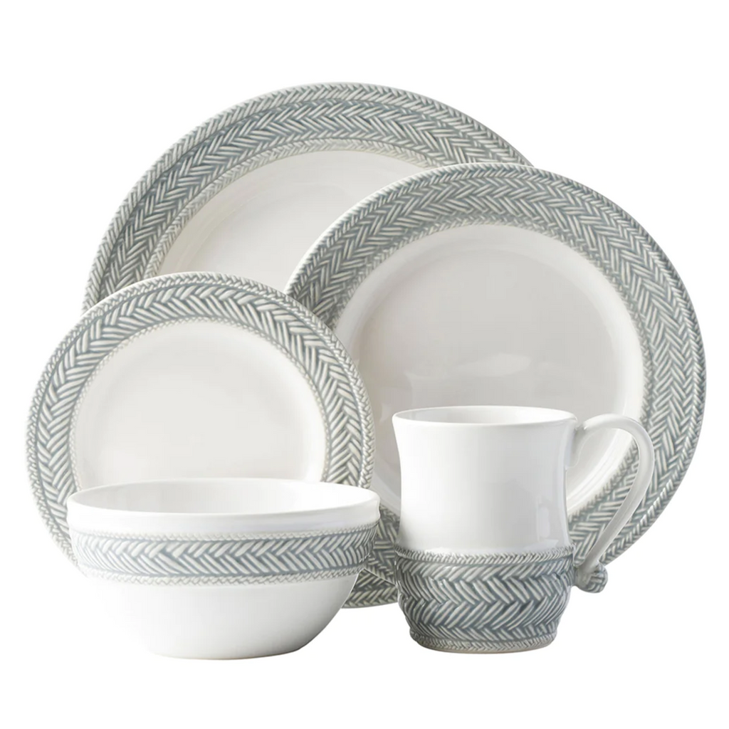 La panier dinner collection with grey  mist weave border on white background