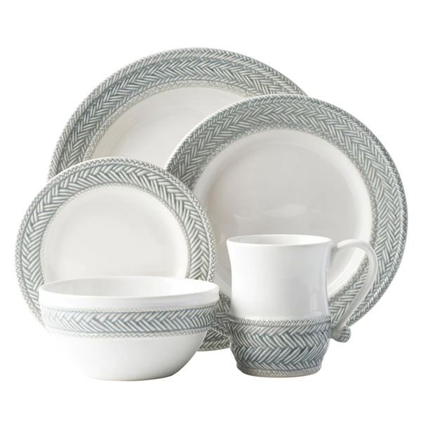 La panier dinner collection with grey  mist weave border on white background