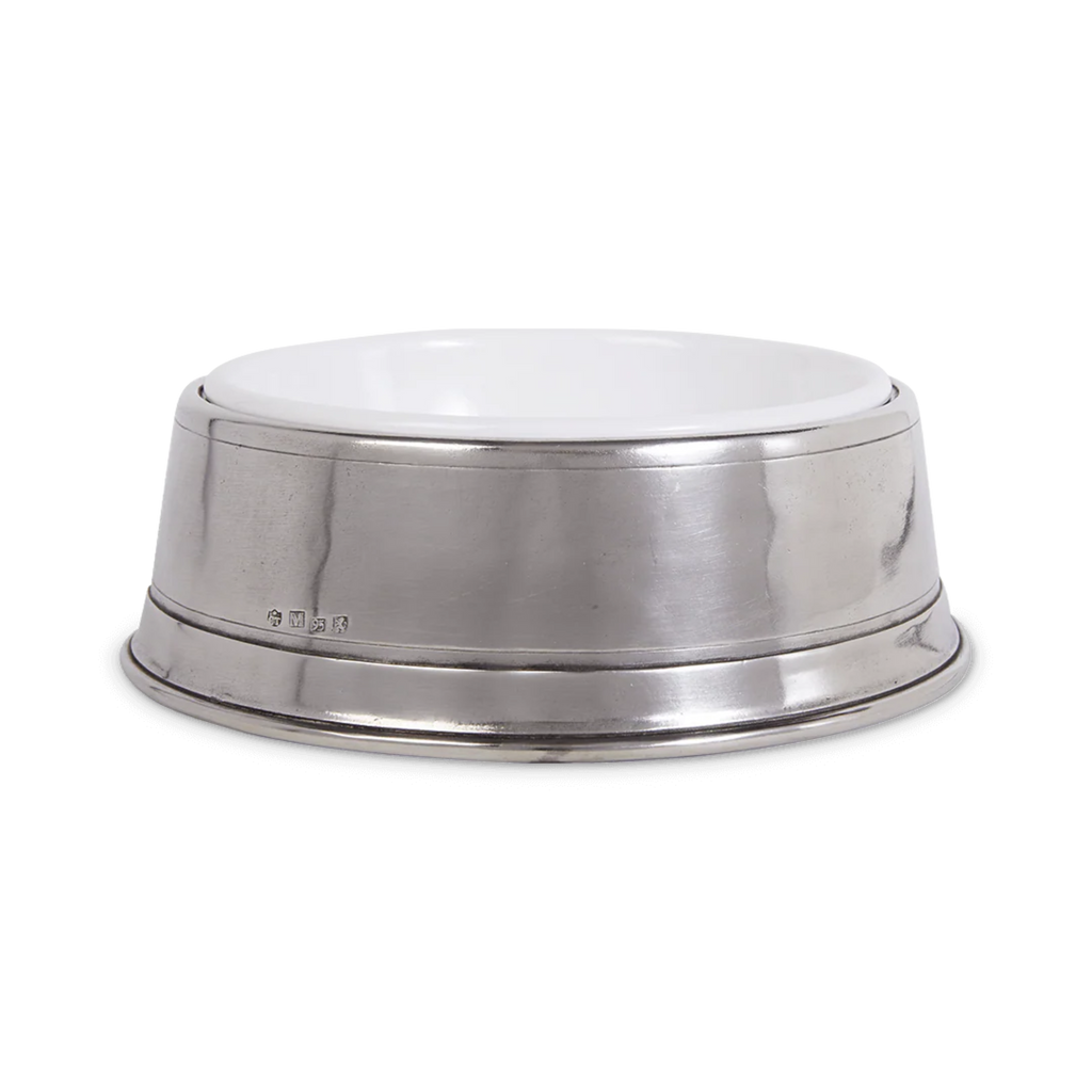 Large Match pewter pet bowl with ceramic liner. 