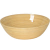 Natural bamboo bowl with shiny finish on white background.