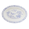 Blue and white oiseau pattern platter on white background. 