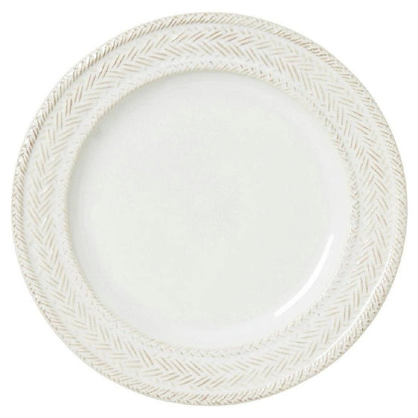 Le Panier pattern white salad plate on white background.