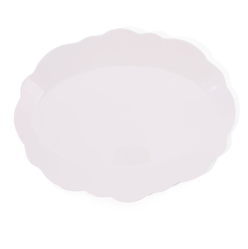 Scalloped edge melamine platter in cream. 