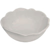 Melamine scalloped cereal bowl in stone on a white background.