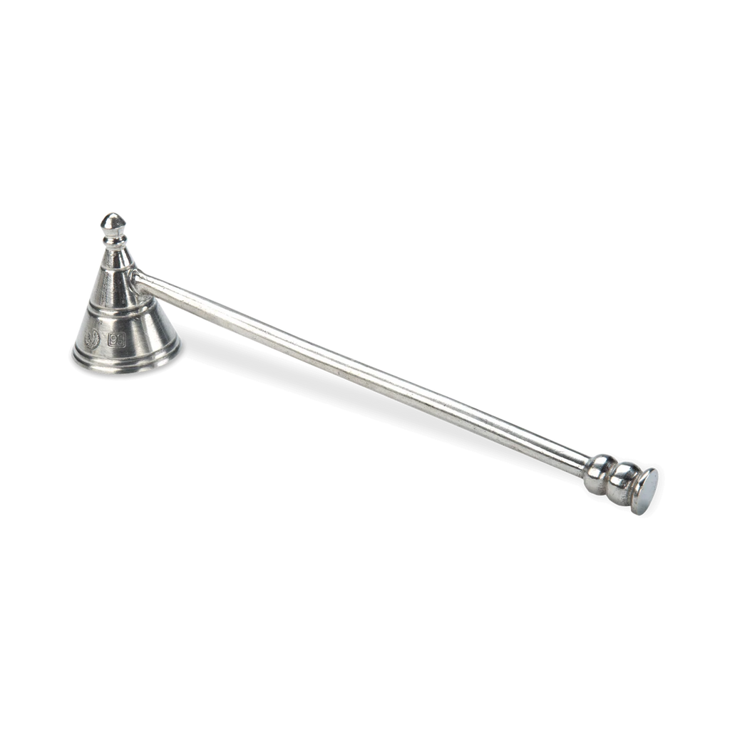 Match pewter candle snuffer on white background. 
