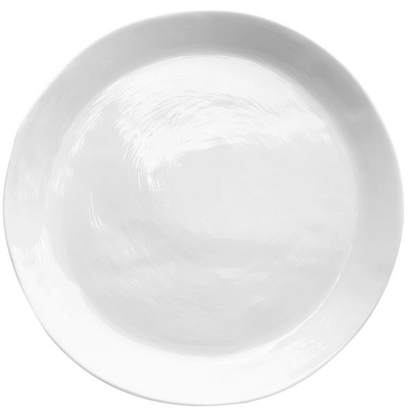 White round tray with lip on white background.