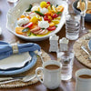 Breakfast table set with Juliska Berry & Thread dinnerware, mugs and glassware. 