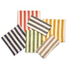 Grouping of Deborah Rhodes linen blend, awning stripe napkins. Stripe colors include: gray, red, navy, taupe, green and yellow.