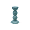 One small blue colored bobbin shaped candlestick.