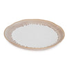 Simon Pearce Burlington Bluff dinner plate has a white ground with a neutral beige dripped effect border. 