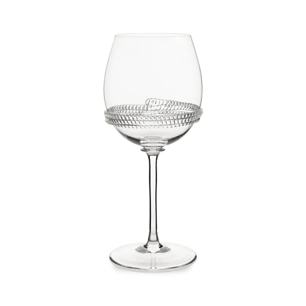Juliska stemmed Dean wine glass decorated with a glass rope detail. 